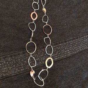 Chunky hoop long necklace - mixed metals